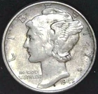 1945-P 10C Mercury Dime AU 90% Silver 22lrr0516-3