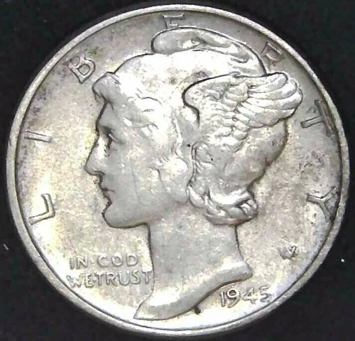 1945-P 10C Mercury Dime AU 90% Silver 22lrr0516-3