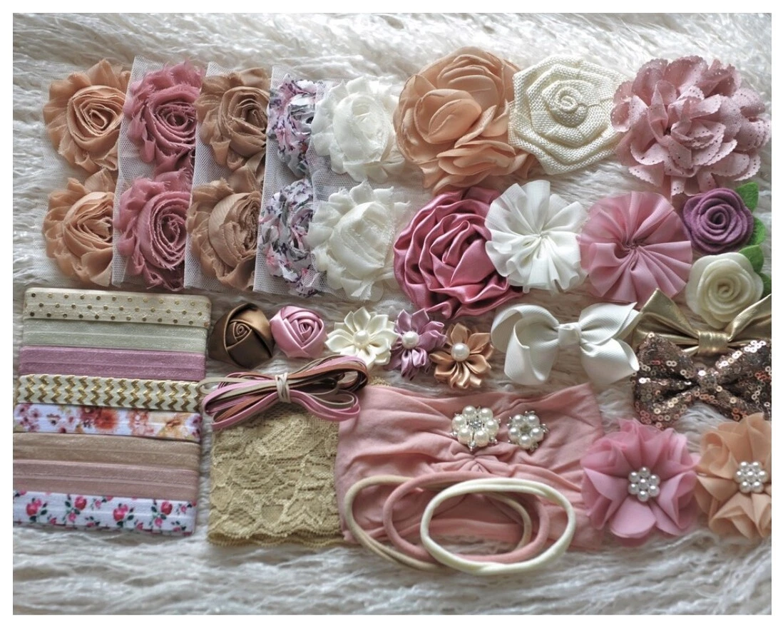 Baby Shower headband Kit Mauve Dusty Cream Ivory DIY Makes 25