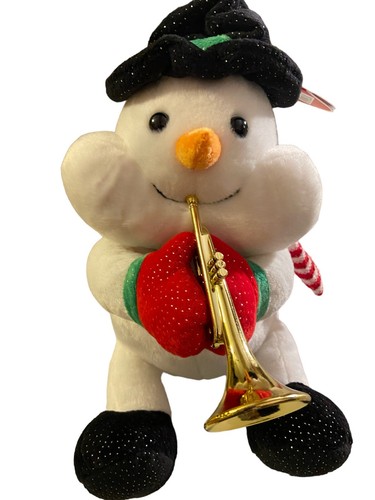 Christmas Plush Light Up Snowman Doll Plays Trumpet, "Here Comes Santa Clause" - Picture 12 of 16