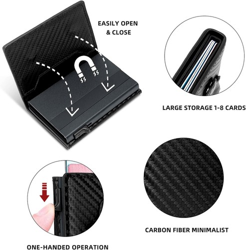 Geldbörse Kohlefaser Leder & RFID-Schutz Push-up Kartenetui Brandneu UK Stk - Bild 5 von 6