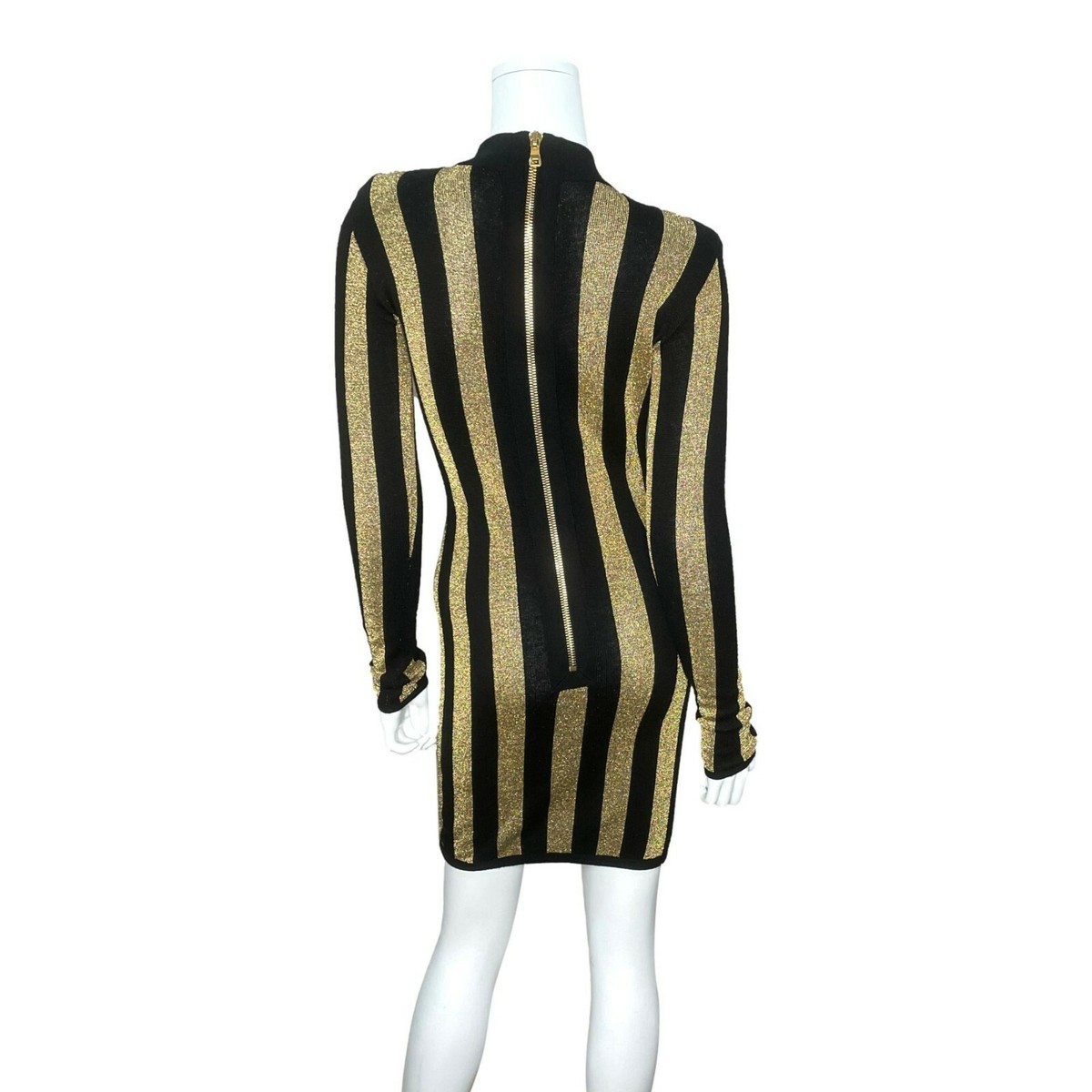green emerald velvet dress Balmain Lurex Gold Black Striped Pattern Mini Dress – Runway Catalog main image 0