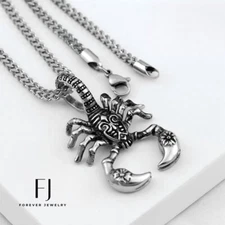 Men's 24" Franco Chain-Necklace Scorpion Pendant Stainless Steel Silver**Box