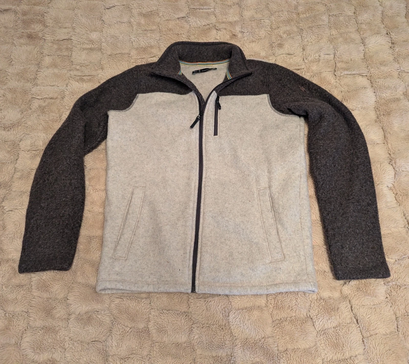 smartwool beige wool blend hudson trail full zip jacket