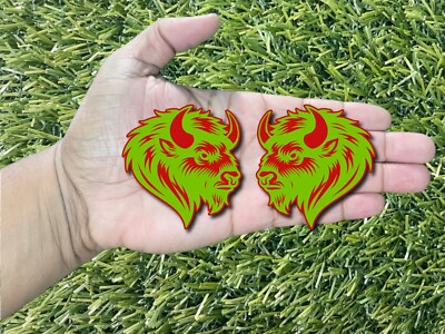 Bison Buffalo Emblem Badges Lime Green on Red Racing Performance Aggressive New