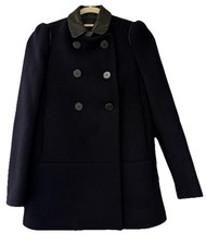 Maje Wool Cashmere Double Breasted Coat Leather Collar Size 36