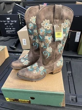 Roper Womens Riley Floral Brown Faux Leather Cowboy Boots Size 8.5 NEW