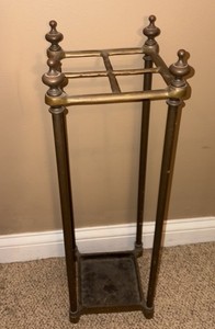 Vintage Brass Umbrella Stand Cane Holder Heavy Entry Way Decor 4 Sections