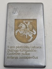 Antique Lithuanian Military Engraved Cigarette Case 1st Infantry Gediminas WW2