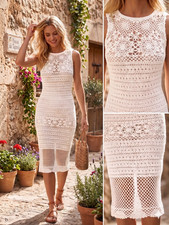 Alice + Olivia Cream Sleeveless Crochet Knit Sheath Midi Dress Size S S/P