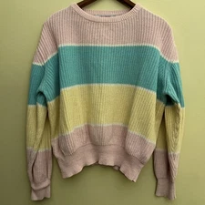 Vintage 80s Esprit Sport Knit Crew Neck Sweater Pastel Colors Med