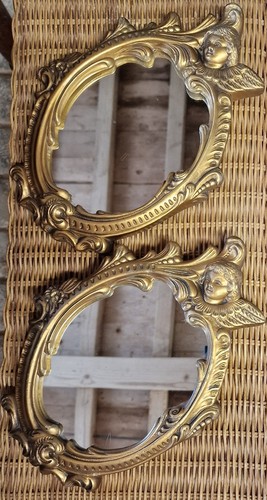 Pair Vintage Rococo Style Gilt Cherub Wall Mirrors, French Country Ornate (photo 3)