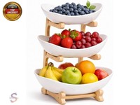 Obst Etagere 3 StöCkig Keramik Mit BambusstäNder – Etagere Obstschale FüR KüChe