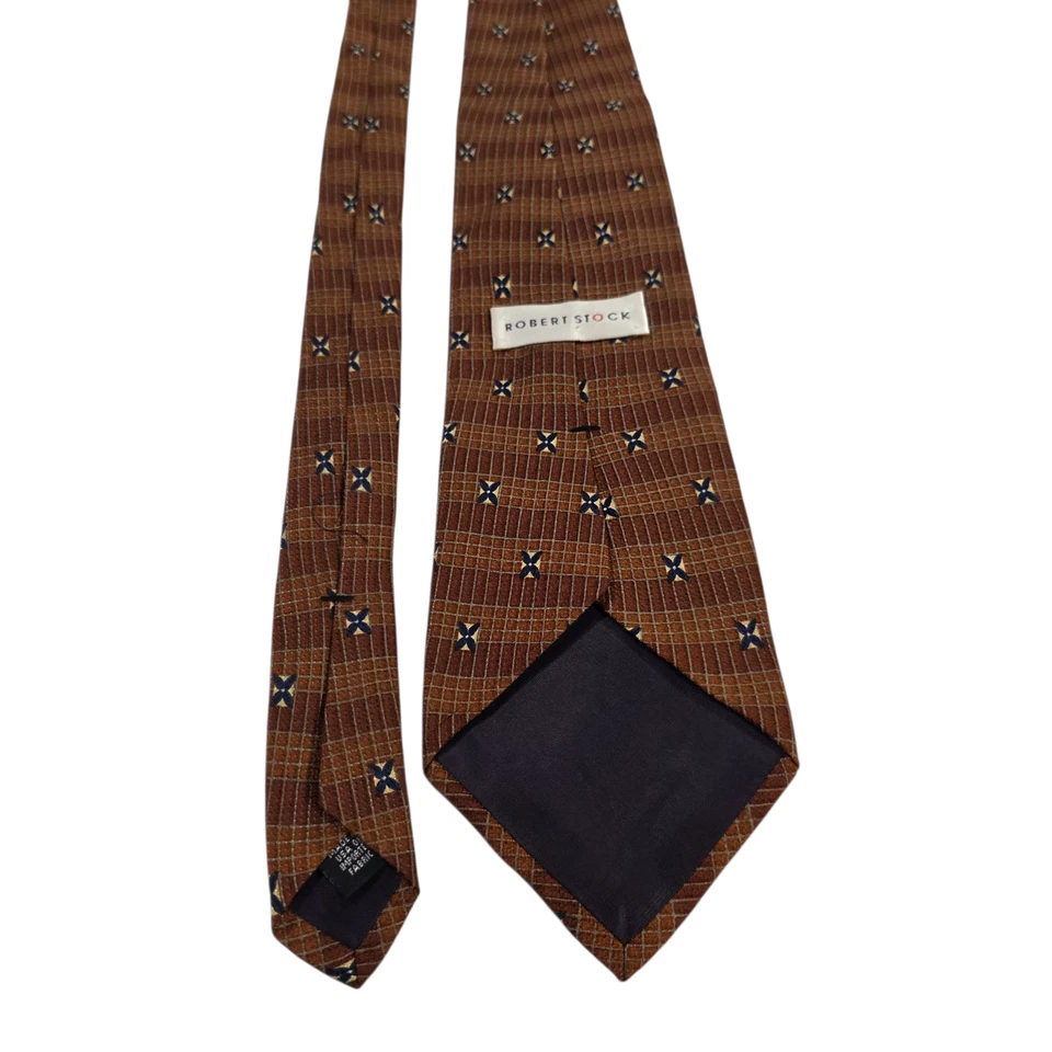 Robert Stock 男式豪华领带棕色花卉格子丝绸美国广泛正式工作 — 第 2/4 张图片