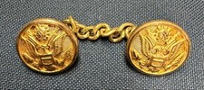 US Army Great Seal Sleeve Links Pair Gold Chain Buttons Marked TEC Tokyo