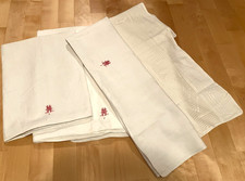 Wunderschöne alte Bettwäsche Kinderbett Spitze Stickerei Leinen "Behüt Dich Gott