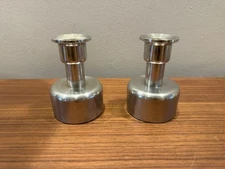 Pair Of Modern Brushed Stainless Steel Candle Holders- Minimalist Industrial