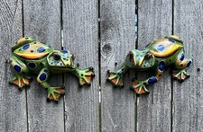 Juego de 2 ranas colgantes de pared manchadas verdes Talavera arte popular mexicano cerámica
