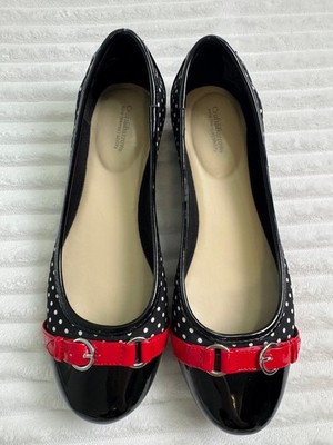 Womens Ballet Flats Croft & Barrow Sole Black Polka Dot with Bucle Size 6M
