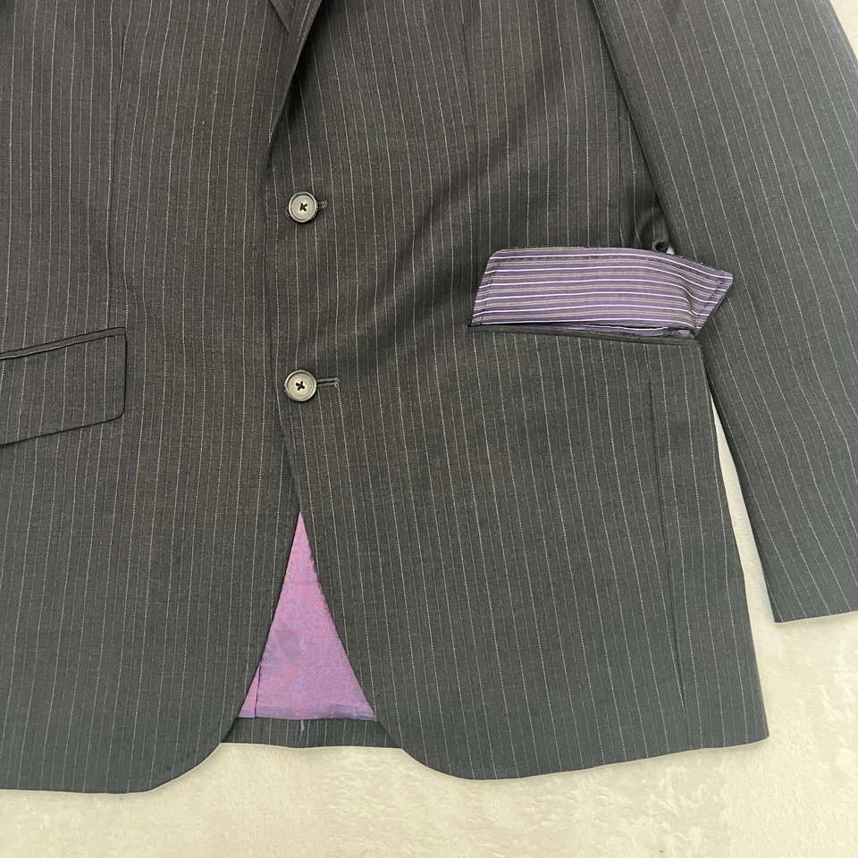 Ted Baker Endurance Suit Mens 40R Charcoal Pinstripe Wool Pants 33R 2 Piece - Image 4 of 4