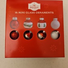 16 Holiday Mini 1" Glass Christmas Ball Ornaments Red White Green Tree Branch