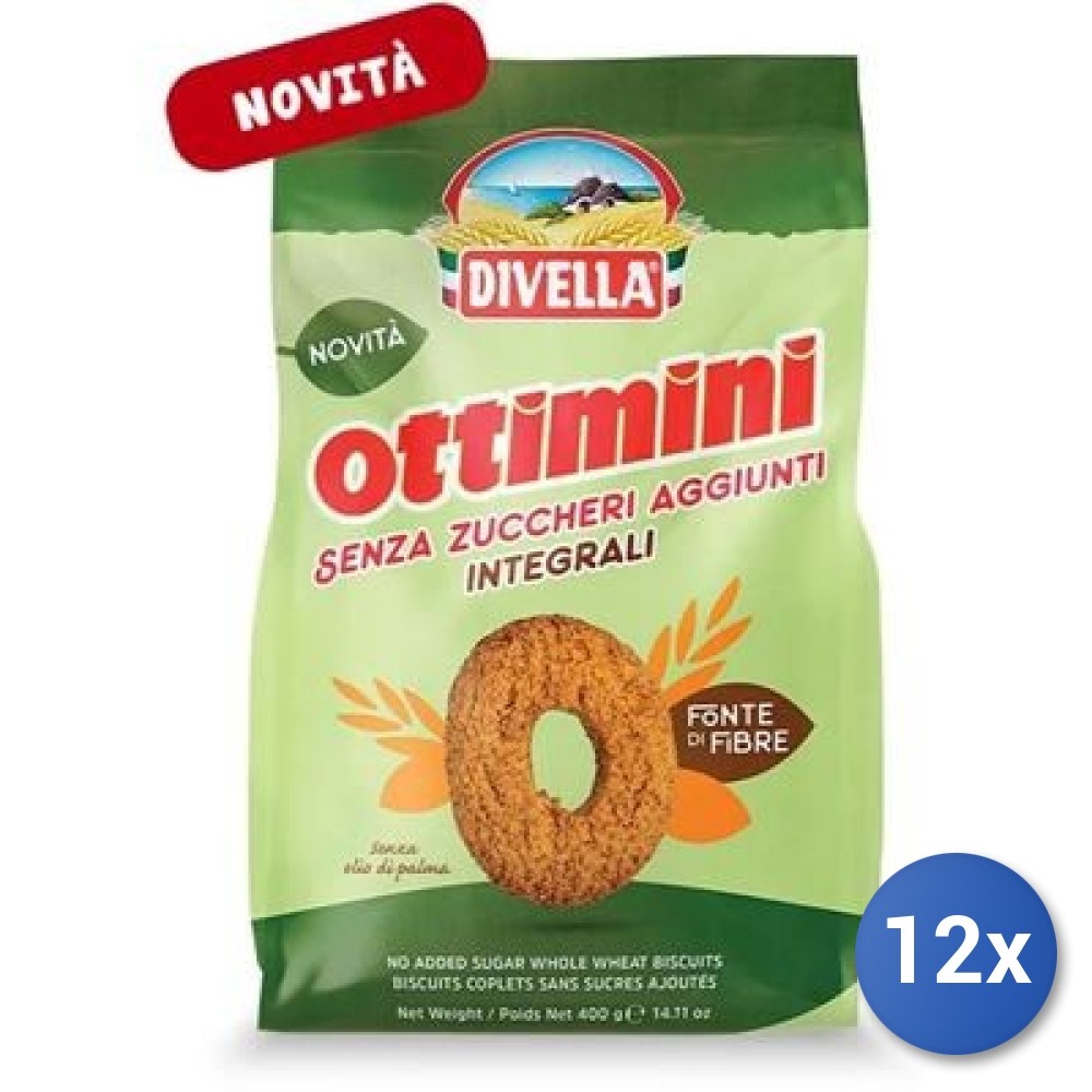 12x Divella Ottimini Wholegrain Biscuits Sugar-Free Pack GR400