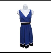 Chaps Sleeveless Fit Flare Dress Womens M Color Block mature city #drs8.10