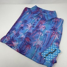 NWT Birdie Bound Men's Lrg Golf Polo Shirt Stretch Perform Blue/Pink/Purple Palm