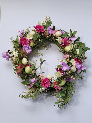 Spring Floral Easter Egg Wreath   15'' Front Door Décor