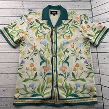 Drill Clothing Malibu Hawaiian Floral Button Front Shirt Men's Small White Lotus