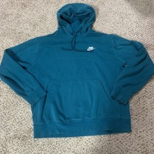 Nike Hoodie Club Fleece Men’s Medium Pullover Sweatshirt Teal Blue
