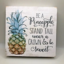 P. Graham Dunn Rustic Pineapple Wooden Sign 5" Square Handcrafted Amish Country