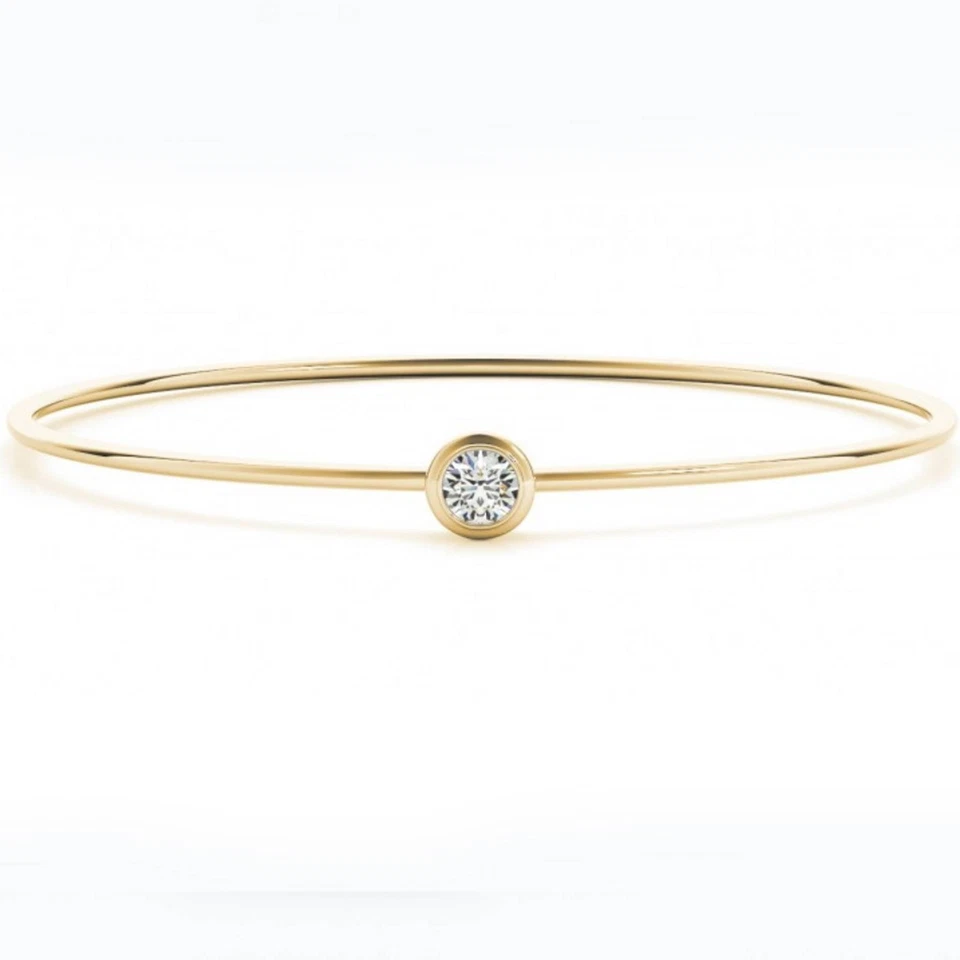 Brazalete Brazalete Solitario Redondo Corte Brillante Bisel 3/8ct Oro Amarillo 14k