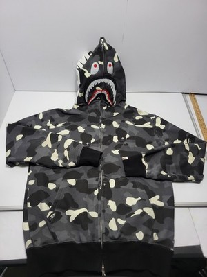BAPE Black White Camo Shark WGM Hoodie Sweatshirt A Bathing Ape Mens Size Medium