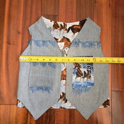 Vintage Kid's Denim Western Vest Horses Sleeveless Equestrian Cowboy Rodeo - Picture 5 of 11
