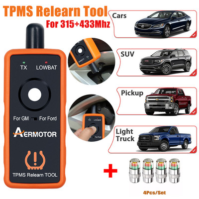 TPMS Reset Tool PLUS with 4pcs Tire Caps Tire Pressure Monitor Sensor Relearn