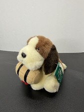 Vintage Small Russ Berrie Duke St Bernard Dog 5 Christmas Holiday Holly Barrel
