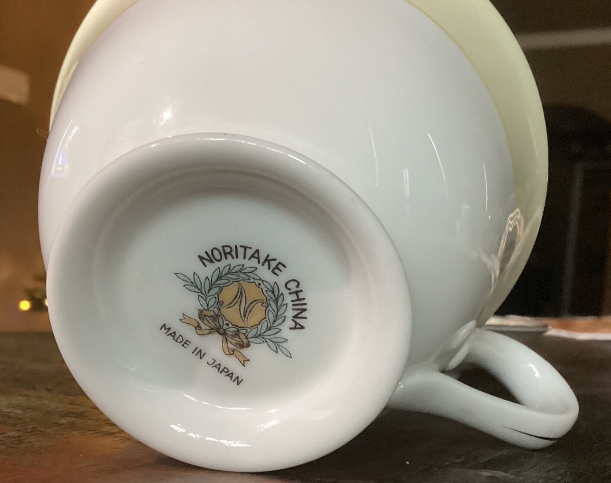 Noritake China Tea Cup & Saucer Japan Blue Edges Pink Flowers Gold