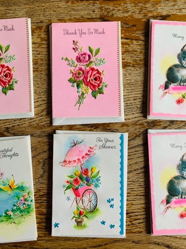 Vintage Notecard Collectibles Small Pink theme lot of 8 scrapbook junk journal - Picture 3 of 9