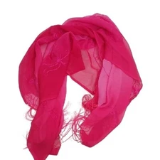 Pink Chiffon Scarf Womens Floral Embroidered Fringe Pashmina