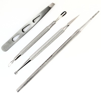 Beauty Kit Premium Comedone Blackhead Extractor Nail File Tweezer Set of 4