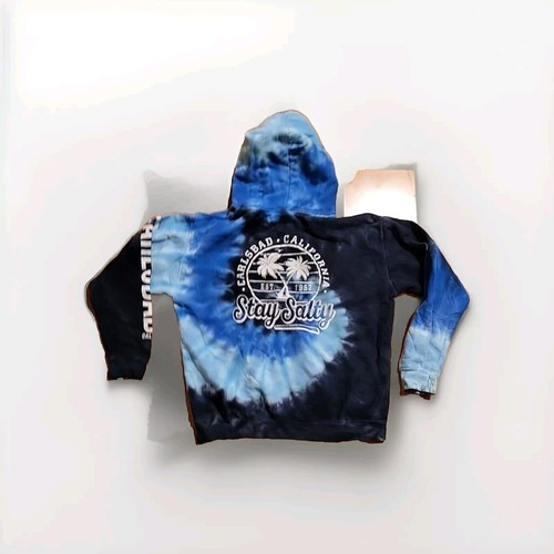 Stay Salty Esy Surf Co. Tye Dye Med Hoodie Blues 80/20 Pullover Carlsbad Cali - Picture 3 of 16
