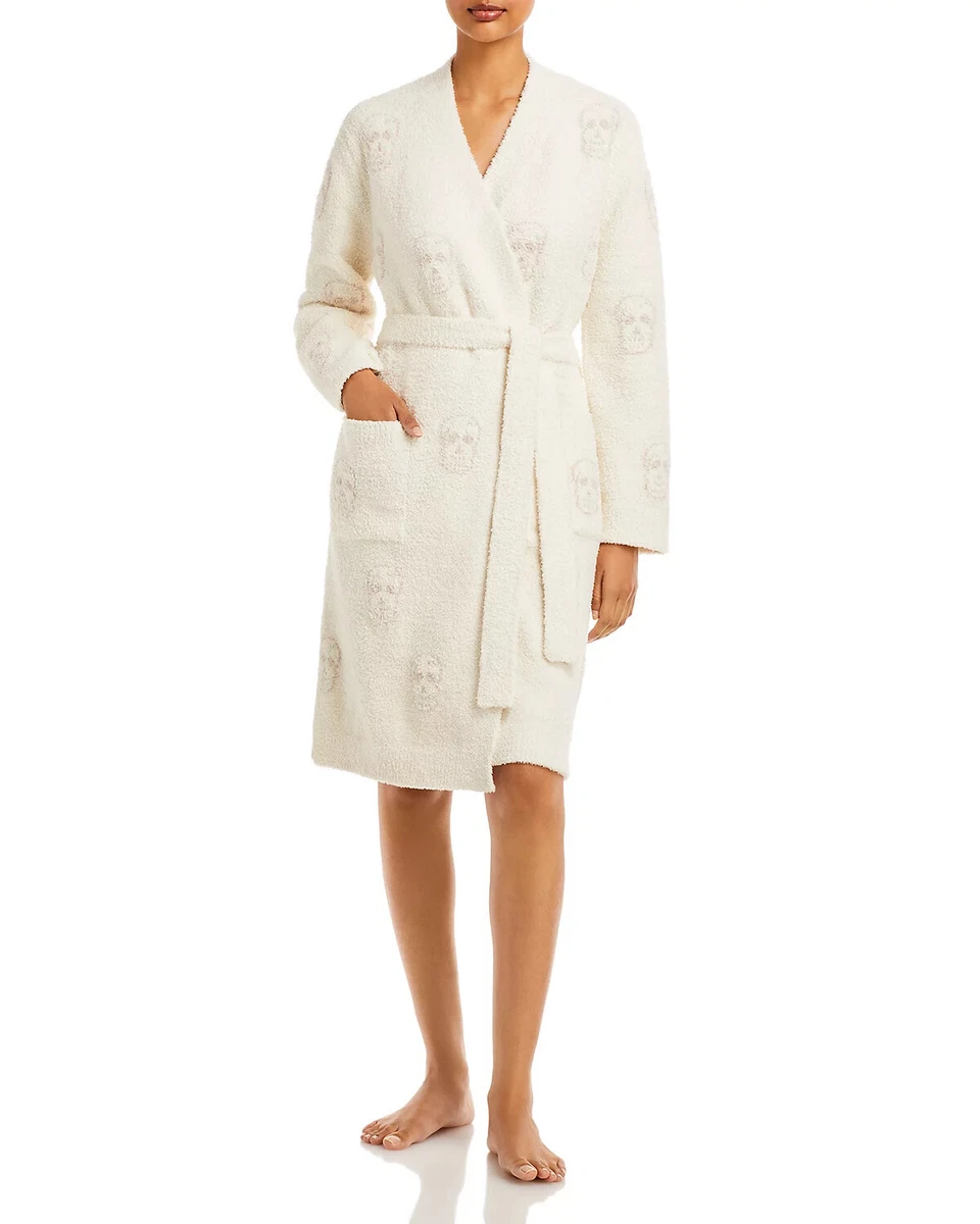knee length dresses for ladies Women's Sugar Skull Flannel Hooded Bathrobe L / White