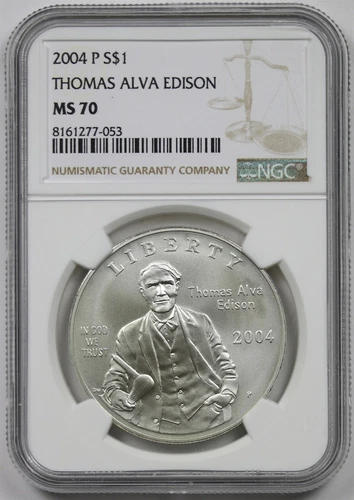 2004-P Thomas Alva Edison $1 NGC MS 70 Modern Commemorative Silver Dollar 