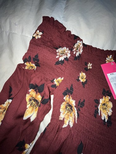 NWT Floral Print 2X NEW Smocked Neck Rayon Short Dress Xhilaration Off Shoulder - Picture 5 of 10