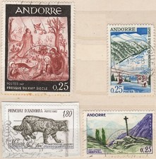 4 timbres ANDORRE France oblitérés Y&T 147 175 184 306 années 1967 à 1982