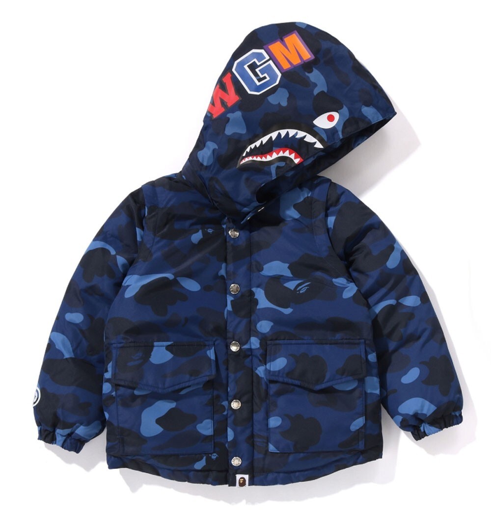 A BATHNIG APE BAPE KIDS COLOR CAMO SHARK 4WAY DOWN JACKET