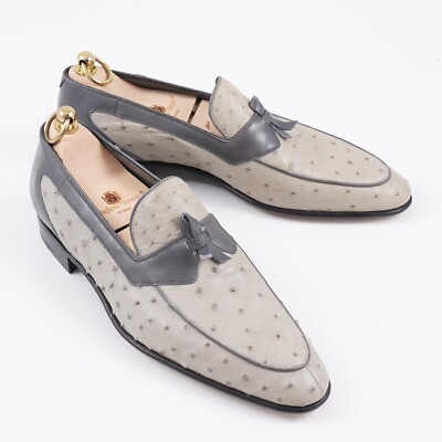 Stefano Bemer Ostrich and Smooth Calf Leather Loafers 9.5 (Eu 42.5) Dress Shoes