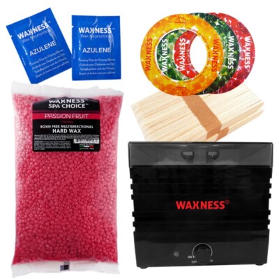 Waxness Passion Fruit Stripless Waxing Kit W-CUBE Black Warmer and 2.2 lb Wax