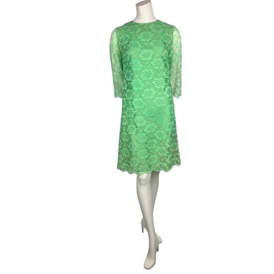 Vintage 60s Tulle Lace Shift Dress Medium Metallic Lurex 3/4 Long Sleeve  Canada